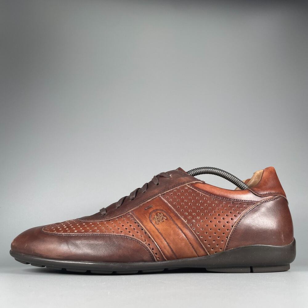 Mezlan Sagan Men's 12 Brown Leather Perforated Lace Up Driving Loafers Sneakers